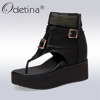 

Odetina New Women Platform Wedge Sandals High Heel Buckle Strap Open Toe Summer Casual Flip Flop Tong Sandal Shoes Big Size 43