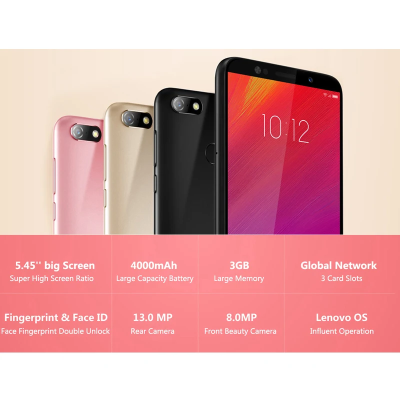 Lenovo A5 Global Version L38021 Smartphone Unlocked 4G FDD-LTE B20 Band Fingerprint OTA 5.45 inch Quad Core Android Mobile Phone