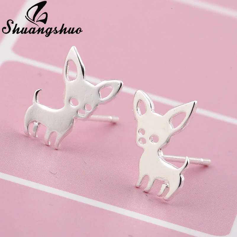 Shuangshuo New Arrival Chihuahua Stainless Steel Earrings for Women Cute Dog Studs Chihuahua Jewelry Love My Pet Animal Earrings