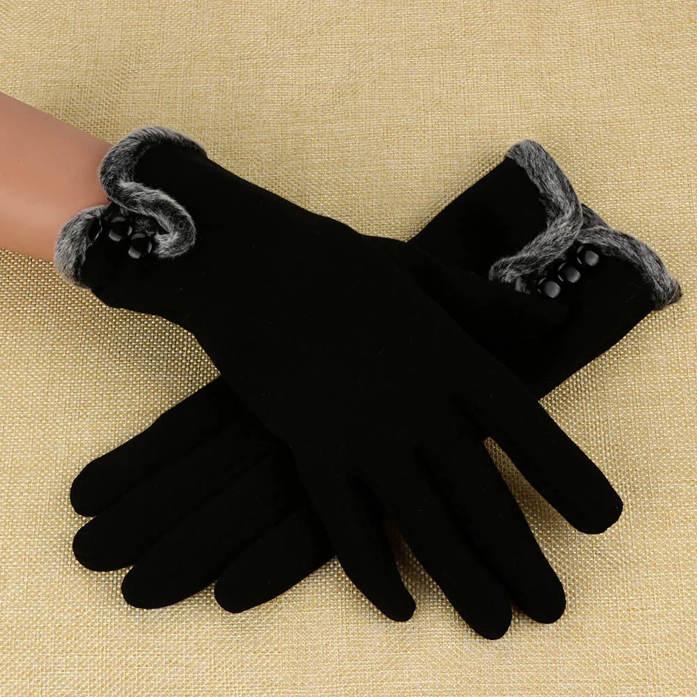 Модные зимние весенние женские кашемировые теплые перчатки для вождения, Новые однотонные перчатки с кнопками
