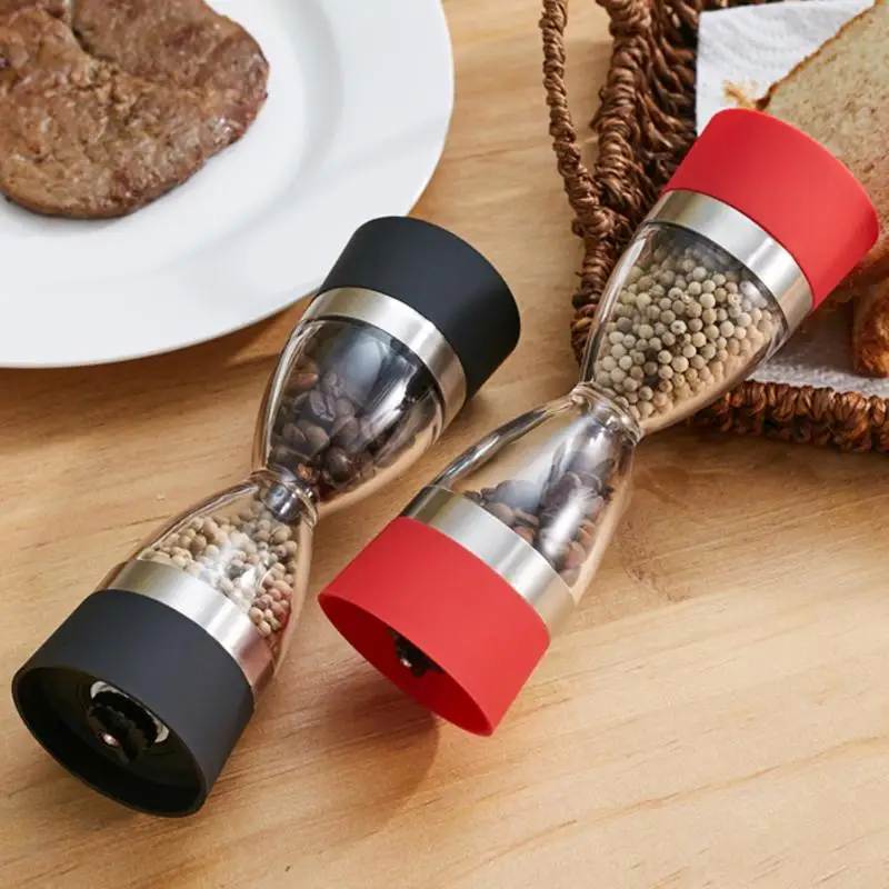 2 In 1 Manual Pepper Mill Salt Pepper Spice Mill Grinders Hourglass Shape Salt Pepper Mills Cooking Tools Kitchen Gadgets