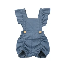 Цельнокроеные джинсы для маленьких девочек; комбинезон с рюшами на рукавах; пляжный костюм; комбинезон; Размеры 0-24 месяцев