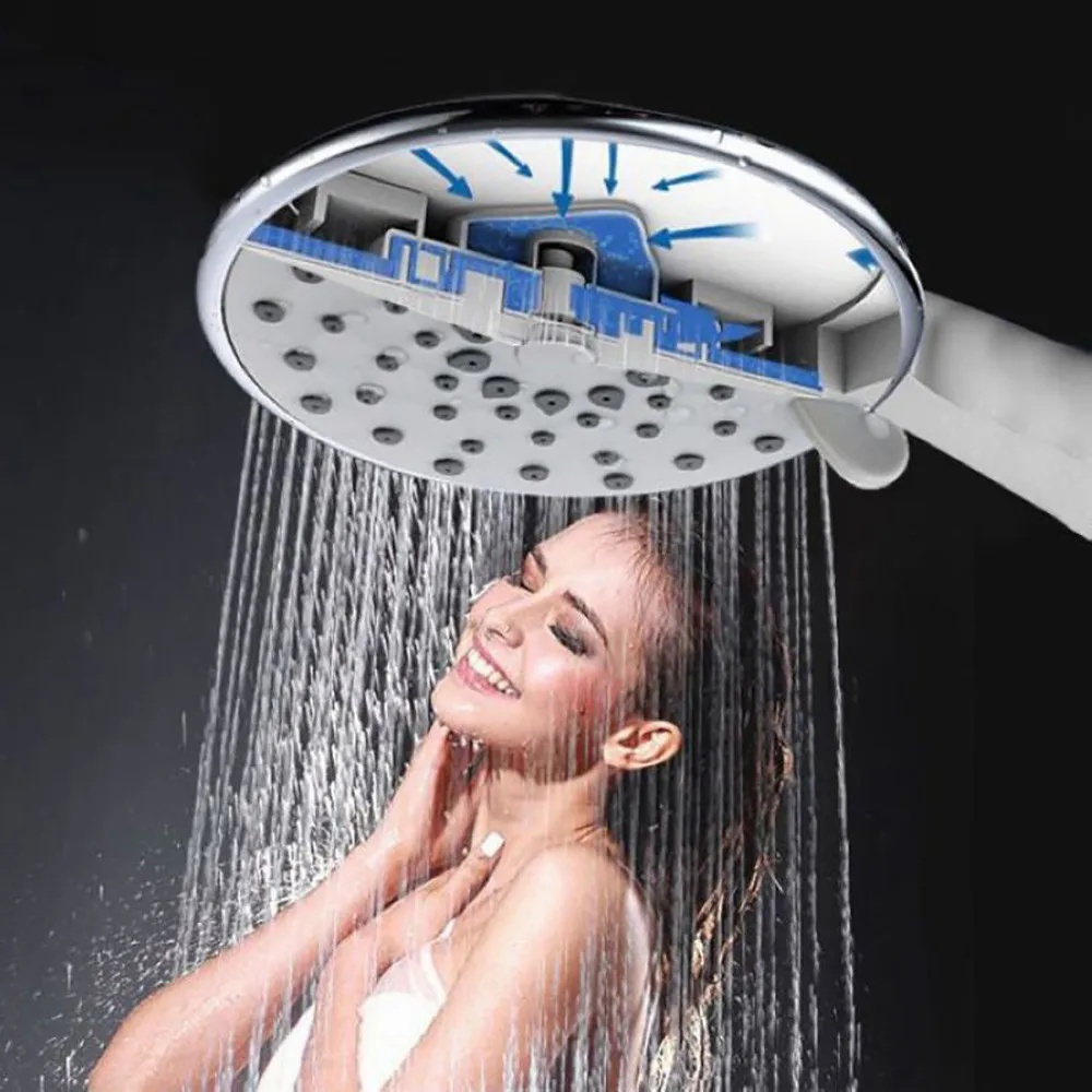 

5 Modes Handheld Abs Plastic Bathroom Shower Head Large Panel Round Chrome Waterproof Head Water Saving Bathroom Accessories K20