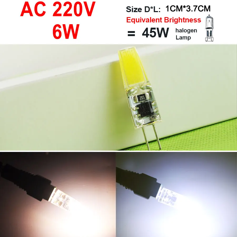 10 unids dimmable COB G4 bombilla 6 W 10 W AC 220 V ACDC 12 V cristal de la lámpara LED luz led lampadina lampara ampolla bombilla led G4 zarovka