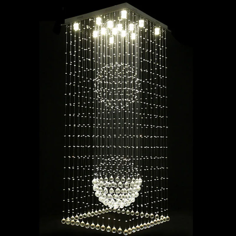 

Contemporary Square Crystal Chandeliers Raindrop Flush Light Stair Lights Fixtures Hotel Villa Crystal Ball Shape