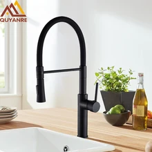 Quyanre матовый черный хромированный кухонный кран с выдвижным распылителем, вращающийся на 360 градусов, однорычажный смеситель, кухонный кран