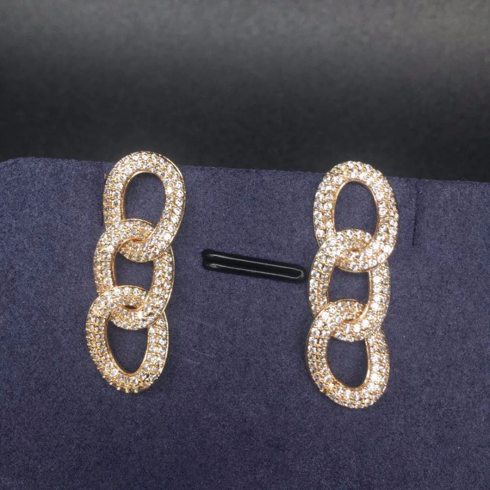 

AAA Cubic Zirconia Stone Short Chain Link 3 Circle Drop Earrings For Women Ear Accessories Party Jewelry