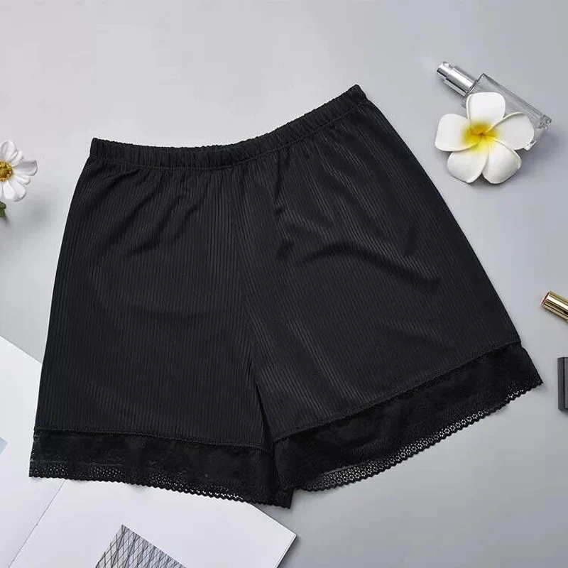 SP& CITY новые кружевные безопасные Короткие штаны для женщин спандекс летние дышащие открытые брюки нижнее белье под юбку короткие колготки - Цвет: black