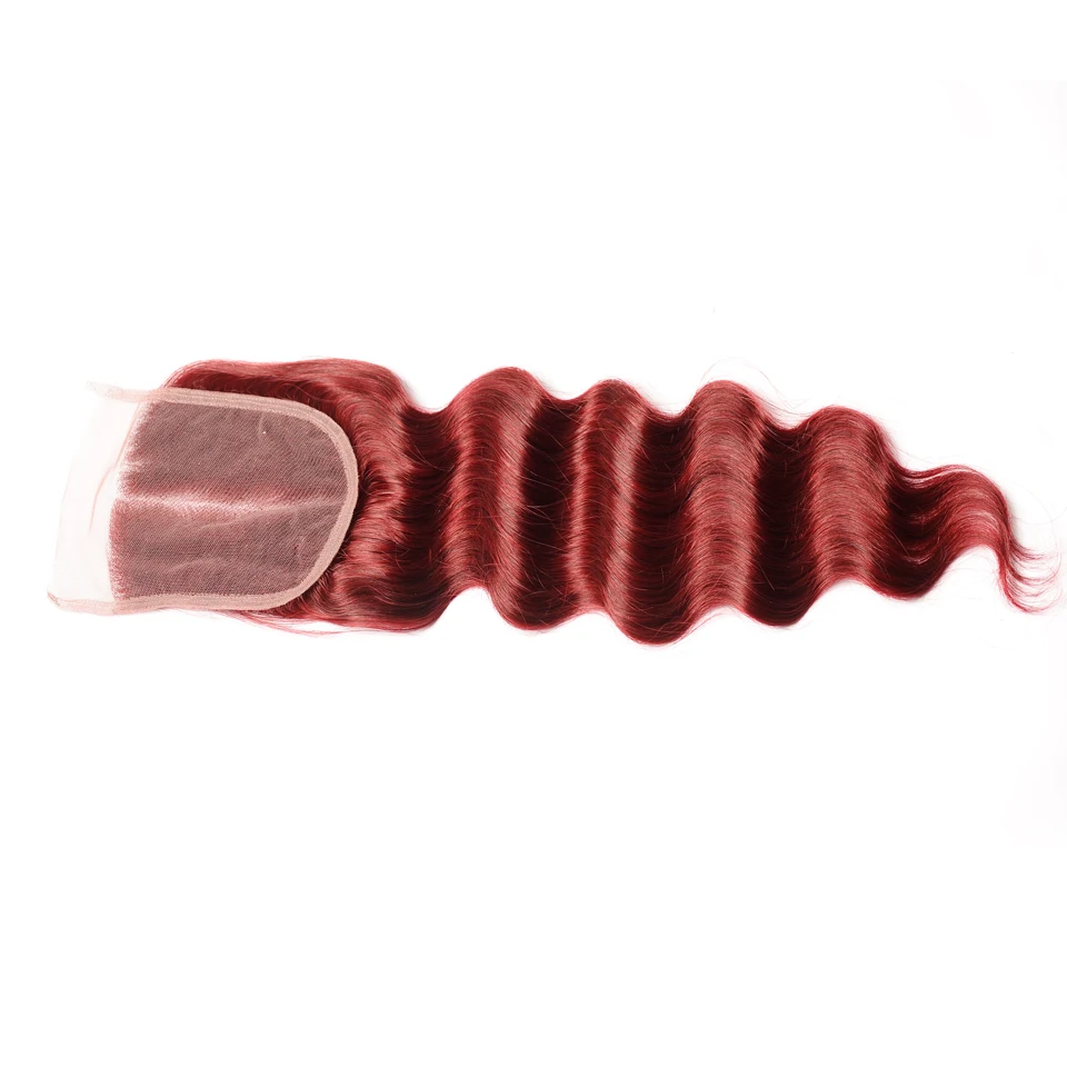 Pinshair Burgundy 99J Brazilian Loose Deep Wave Hair 4 Bundles With Closure Bold Red Human Hair Weave Lace Closure Non Remy Hair (63)
