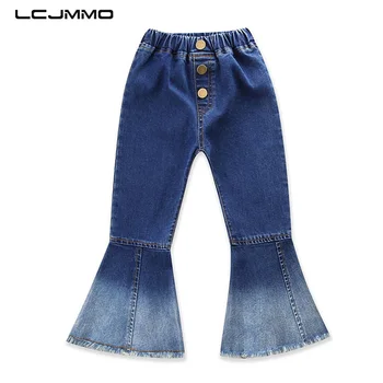 

LCJMMO Girls Jeans 2017 Fashion Bell-bottom Solid Spring Summer New Kids Denim Vintage Jeans Elastic Waist Children's Clothing