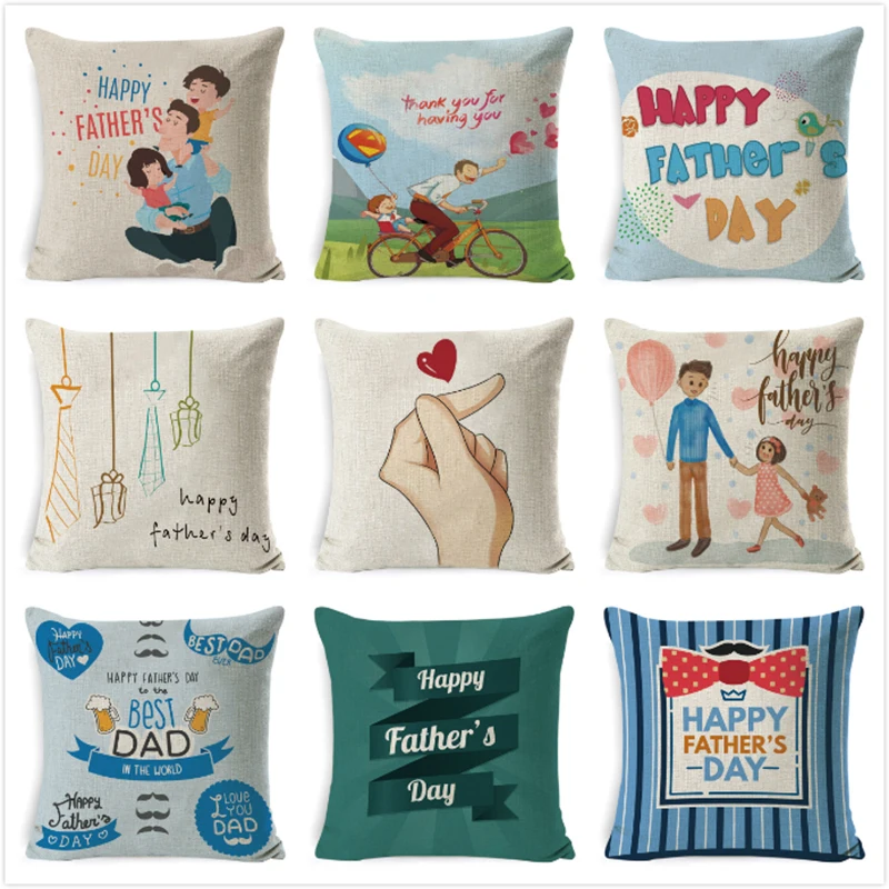 

Father'S Day Dad Cushion Cover Birthday Love Father Linen Cotton Pillow Case Home Cushion Decoration Sofa Pillowcase kussensloop