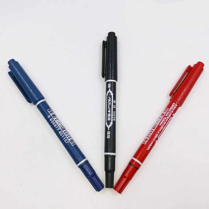 3 цвета, двойной наконечник 0,5/1 мм, Перманентный маркер, ручка, знак для ткани, металл, качество, для студентов, поставки, водный спирт, чернила для офиса