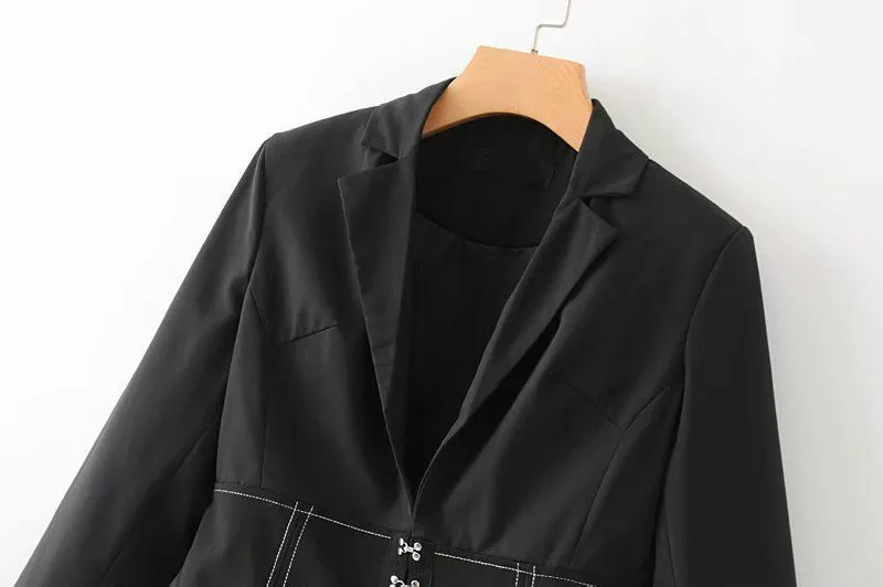 2019 Spring Suit Collar Long Sleeves Single Row Buckle Fashion Bright Line Pure Color Jacket Women's Blazers 2019 Spring Suit Collar Long Sleeves Single Row Buckle Fashion Bright Line Pure Color Jacket Women's Blazers