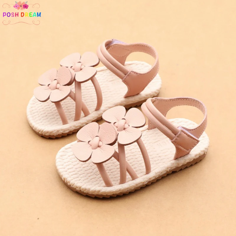 

POSH DREMA Pink Flower Girl Baby Sandals Shoes 1-3 Years Summer Fashion Toddler Infant Baby Girls Beach Sandals Princess Shoes
