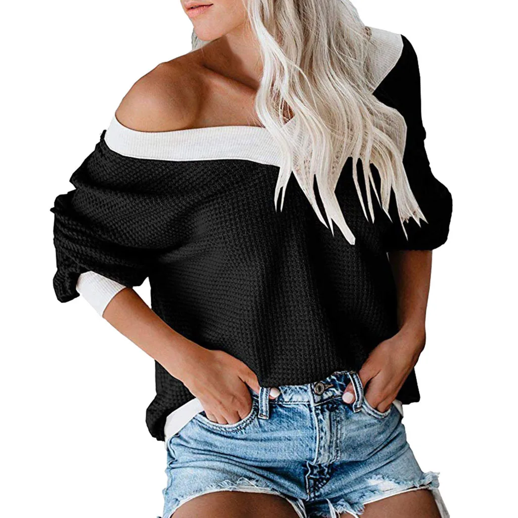 

pullover Knit Blouse womens sweater knitted sweater women off shoulder long sleeve loose jumpers oversized sweater pull femme