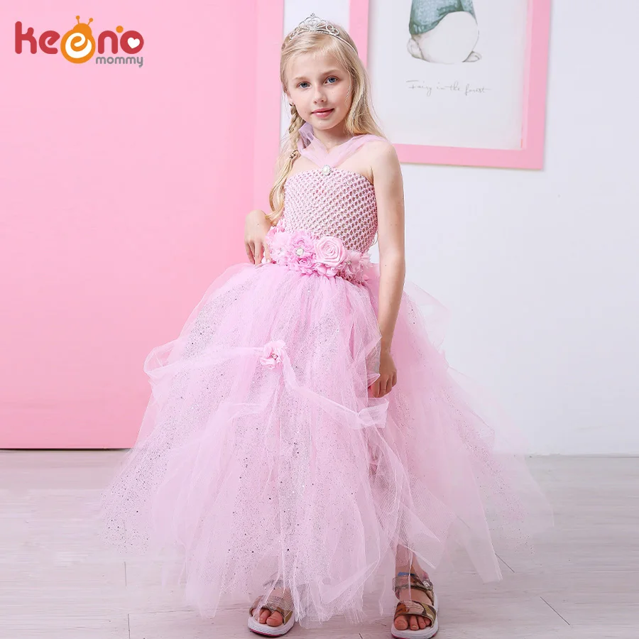 Stunning Shade of Pink Princess Girls Dress Kids Tutu Gown with Rhinestone for Weddings Photo Shoots Girl Tulle Flower Dress (2)