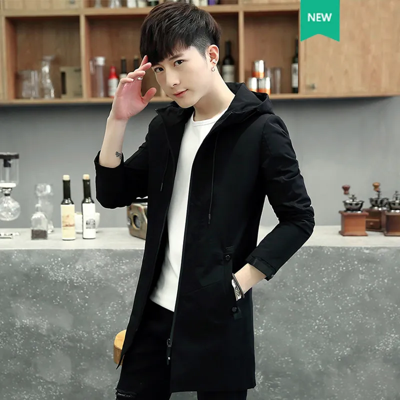 

New men's windbreaker coat, long jacket, self-cultivation tide, spring and autumn men's clothing