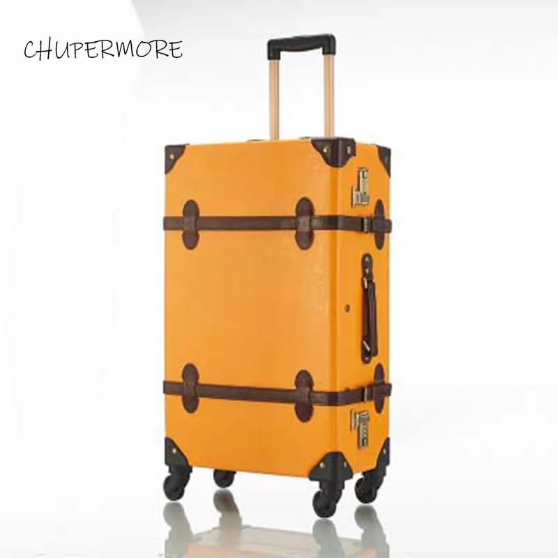 Luggage Chupermore в стиле ретро из искусственной кожи Для женщин прокатки багажные наборы Spinner 20/22/24/26 дюймов бренд чемодан на колесах Сумки из натуральной кожи Trolleay - Цвет: Luggage