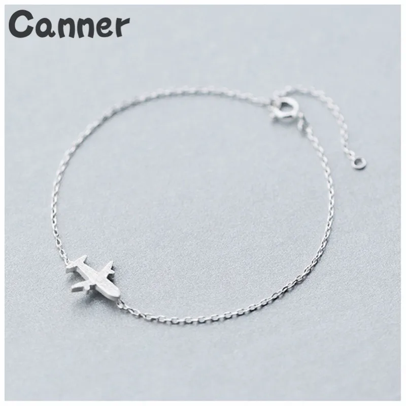 

Canner 925 Sterling Silver Bracelet Jewelry Matte Aircraft Airplane Plane Bracelet Adjustable Charm Chain For Girls Woman