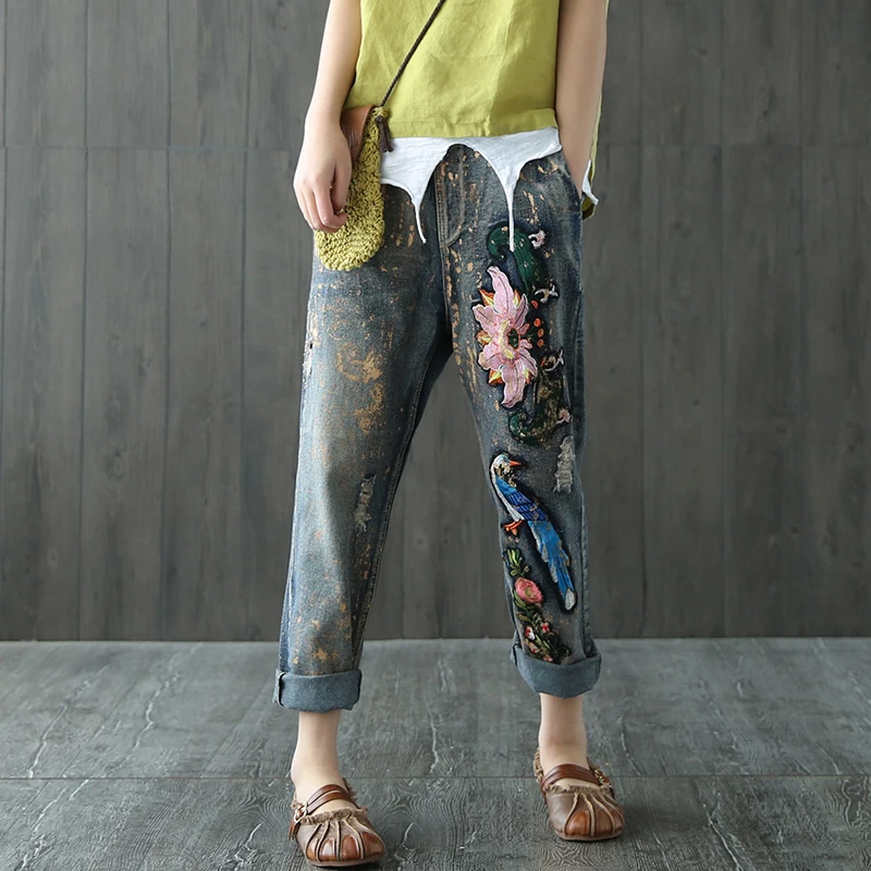 Boyfriend embroidery Jeans Harem Pants Women Trousers