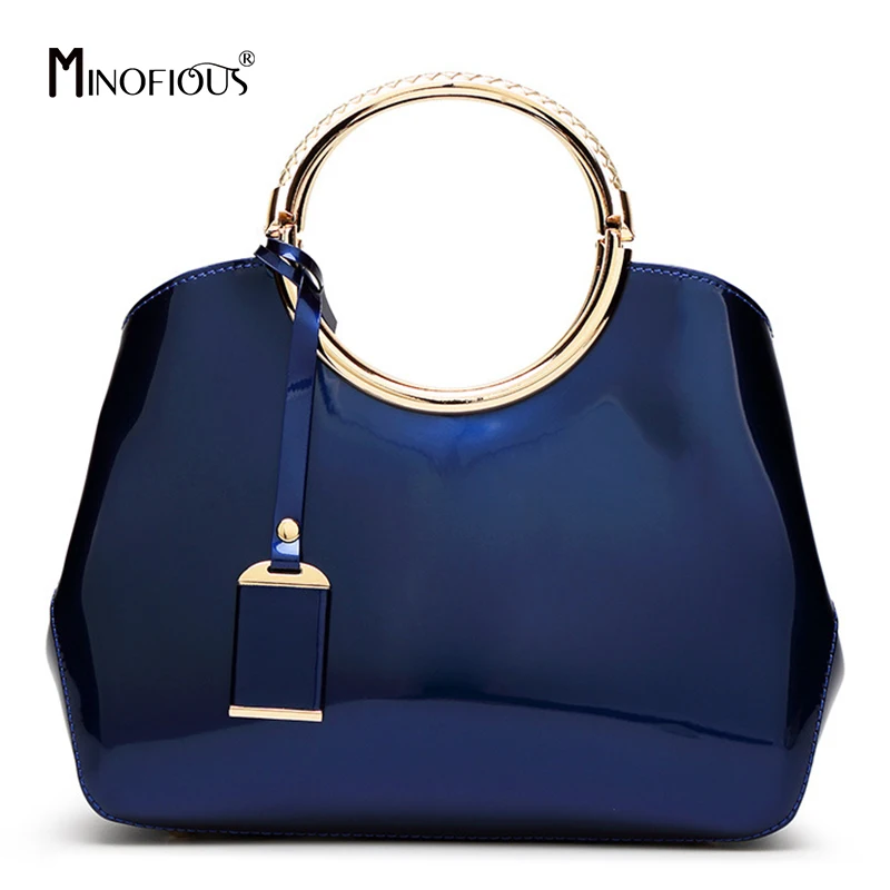 

MINOFIOUS Women Patent Leather Handbag Fashion Ladies Crossbody Bag Casual Simple Luxury Messenger Bags bolsas feminina
