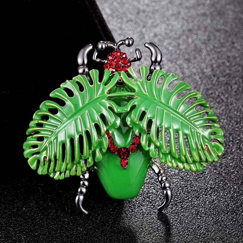 Zlxgirl Vintage Butterfly Brooch Women Party Gifts Colares Rhinestone  Brooches Bouquet Green insect Hijab Accessories Scarf Pins