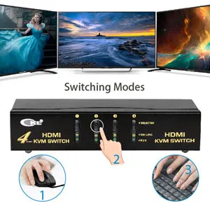  CKL USB HDMI KVM Switch 4 Port without Cable PC Monitor Keyboard Mouse Switcher Support Hotkey Auto