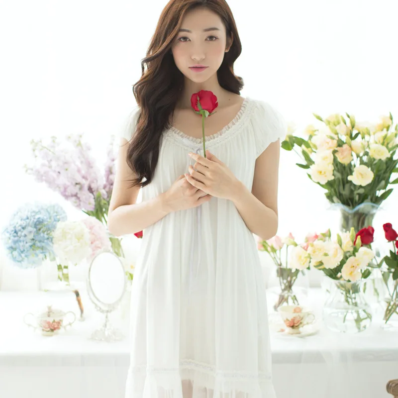 

Fashion women princess Vintage Cute Sexy nightdress Pure cotton leisurewear high quality female nightgown Lounge TG1772