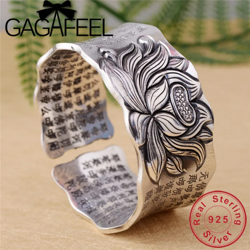 

GAGAFEEL Lotus Opening Bangles 990 Sterling Silver Bracelet Thai Silver Bracelets for Men's Jewelry Gift Top Quality