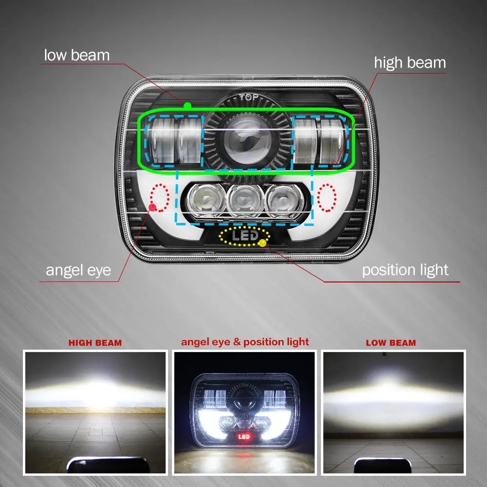 7X5 INCH LED Headlight Sealed Beam Halo DRL Bulbs For Jeep XJ H6014 C.jp7g