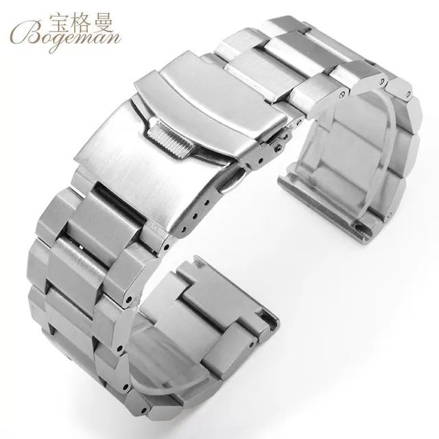 Silver black Bracelet Solid Stainless Steel Watch Band Adjustable Strap