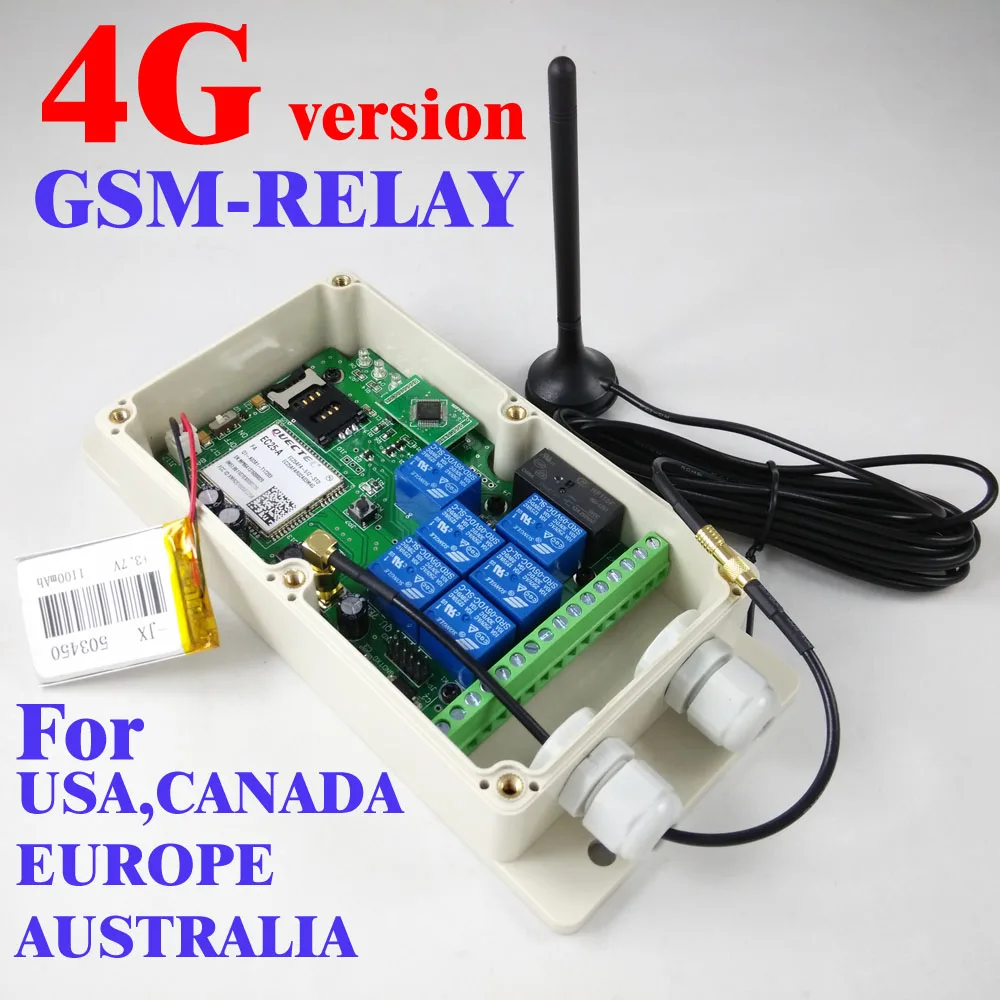 4G / 3G / GSM Seven relay output remote switch board (SMS Relay switch) Battery on board for power off alarm GSM-RELAY 4G Ver