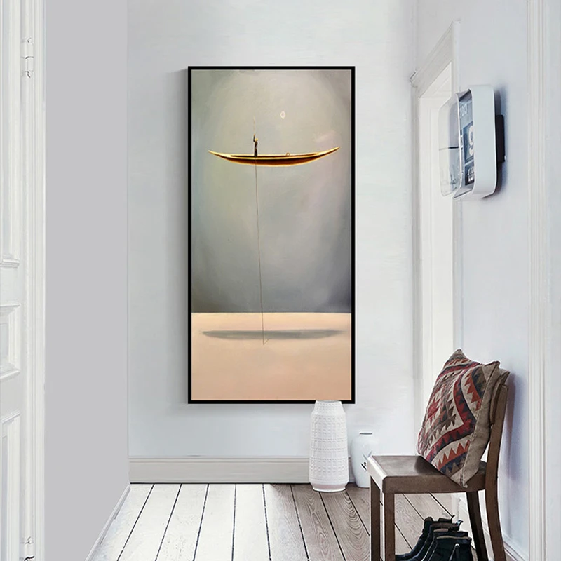 Nordic Minimalist Abstract Boating Canvas Paintings Artistic Conception Poster Print Entrance Wall Pictures Living Room Decor (6)