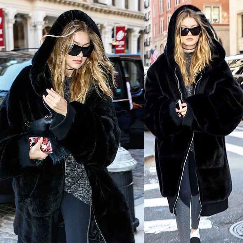 ALABIFU Winter Faux Fur Coat Women 2018 Long Warm Faux Fur Jacket Coat Casual Hoodies Loose Pocket Coat Outwear casaco feminino