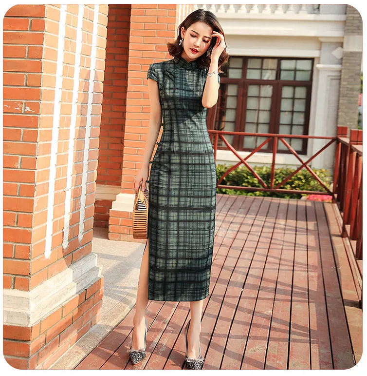 SHENG COCO шелковые атласные платья Cheongsam в сетку классические винтажные решетки Qi Pao женское китайское платье Vestidos Qipao Восточный стиль