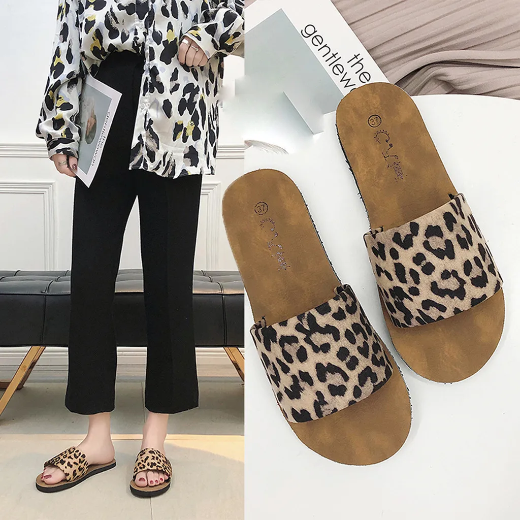 

Women's Vintage Leopard Sexy Flat Sandals Slippers female Summer Open Toe Fashion Leopard Casual Shoes Beach Shoes sandale