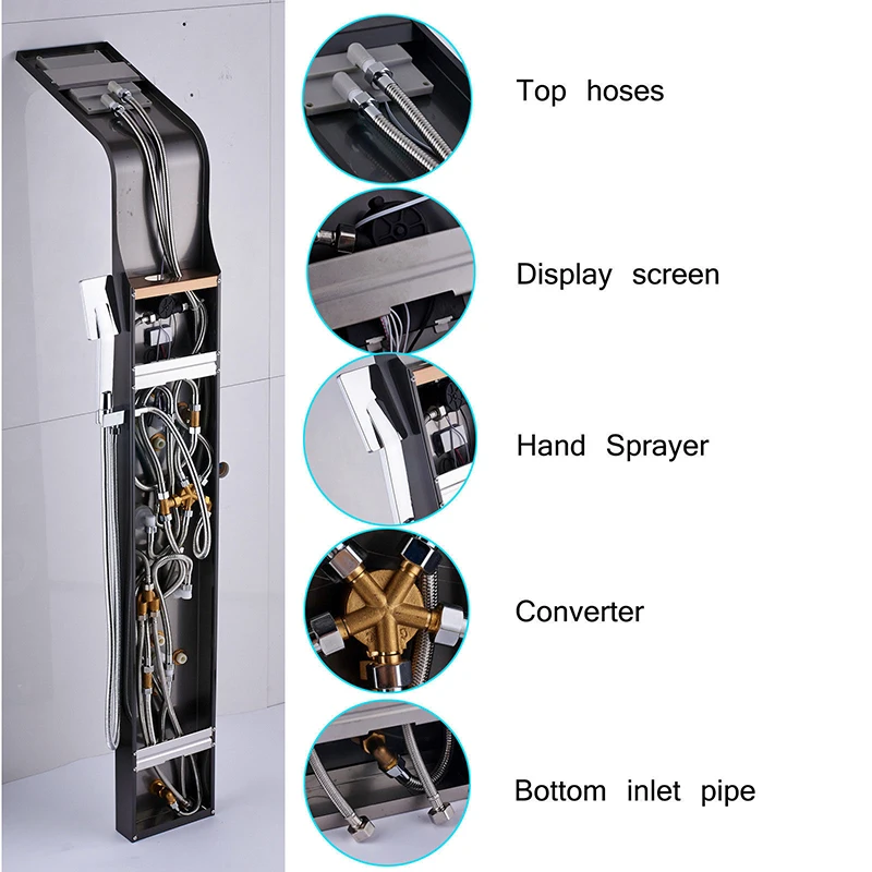 Бронзовый светодиодный светильник, душевая панель, Цифровой температурный дисплей, душевая колонка, кран, система массажных струй, водопад, дождевой Душ