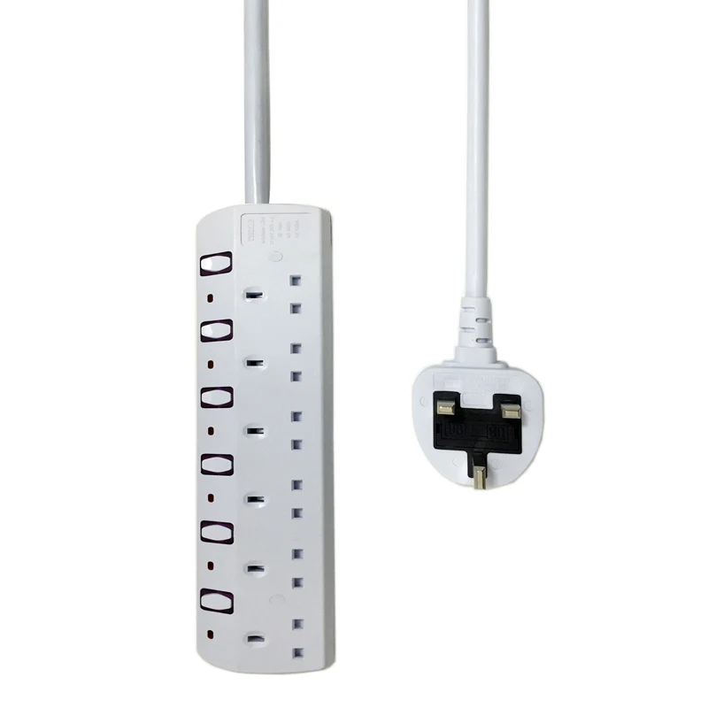 

TISDLIP Smart Power Strip Outlet Powerful 6 Ports Power Socket Wall Charger Adapter For Home Office Global 3250W/13A 2m