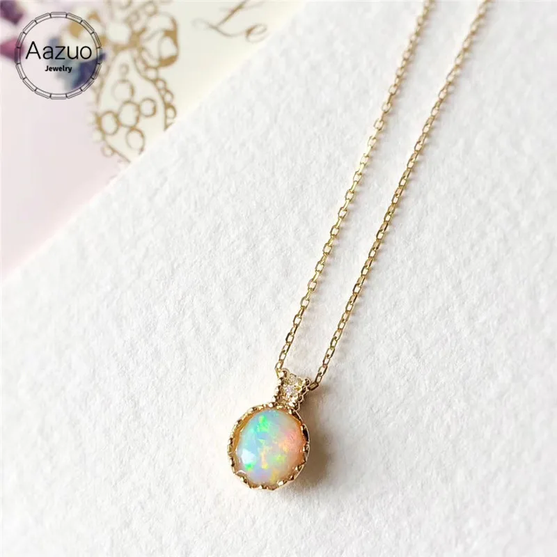 

Aazuo 18K Yellow Gold Ogival Free Pendent Necklace Natual Opal Real Diamond gifted for Women Valentine's Day Gift Link Chain