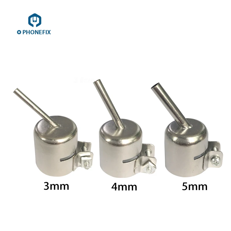 

PHONEFIX 45 Degree Curved Heat Air Gun Nozzle 3 4 5mm Nozzles For 850 852 858 878 Series Hot Air Soldering Station
