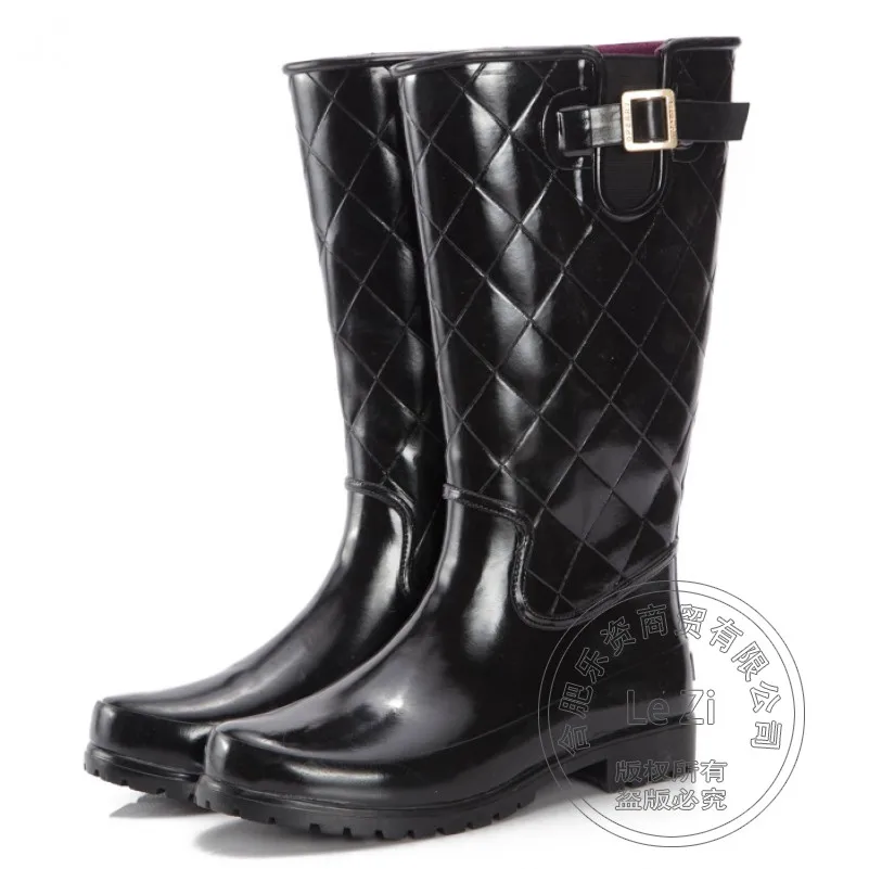 

Gum Mens Rubber Rain Boots Super Warm Short Plush Wading Rainboots Belt Korean Antiskid Waterproof Checked Wellies Black Wear