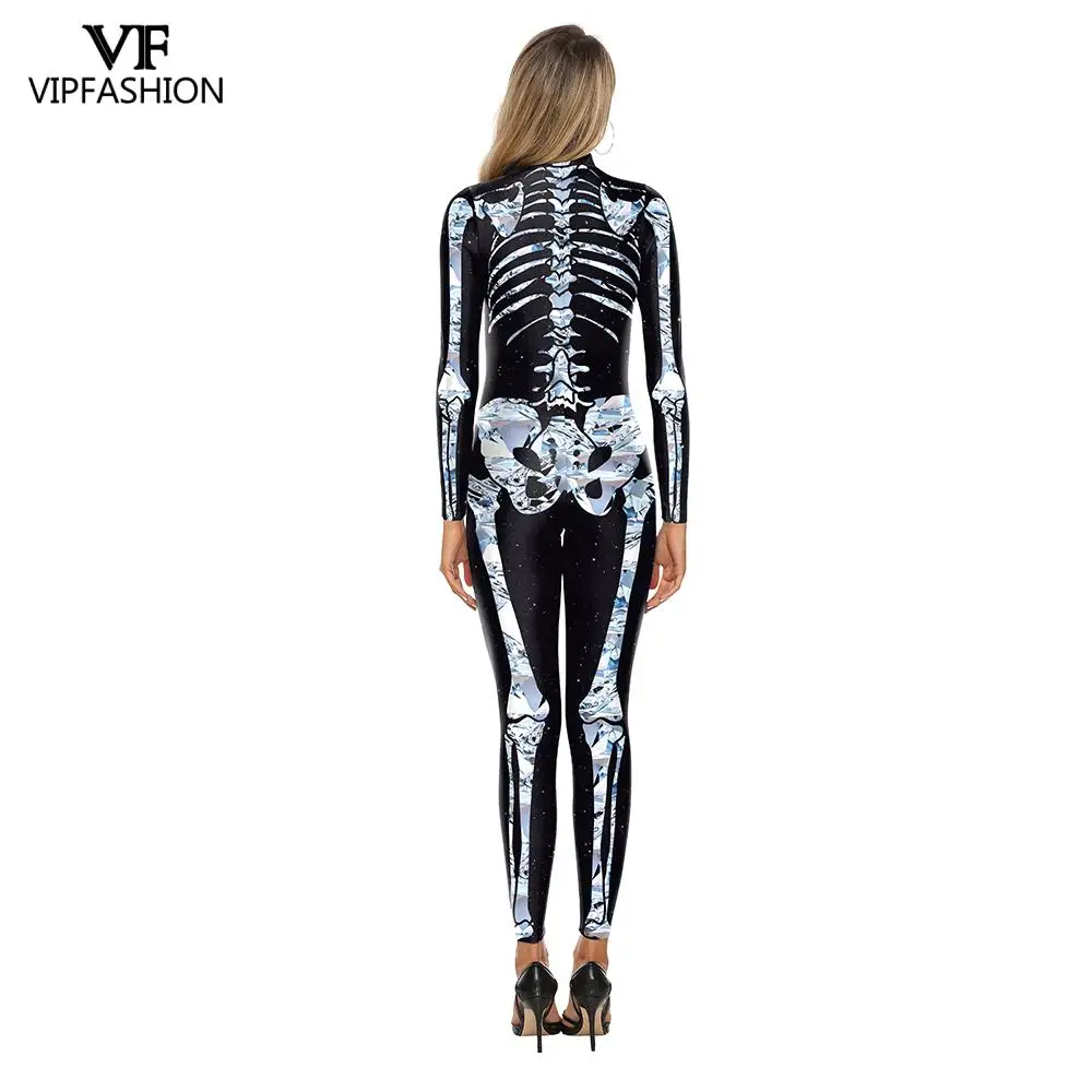 VIP FASHION Female Halloween Costumes for Women Cosplay 3D Print Skull Joker Cosplay Bodysuit