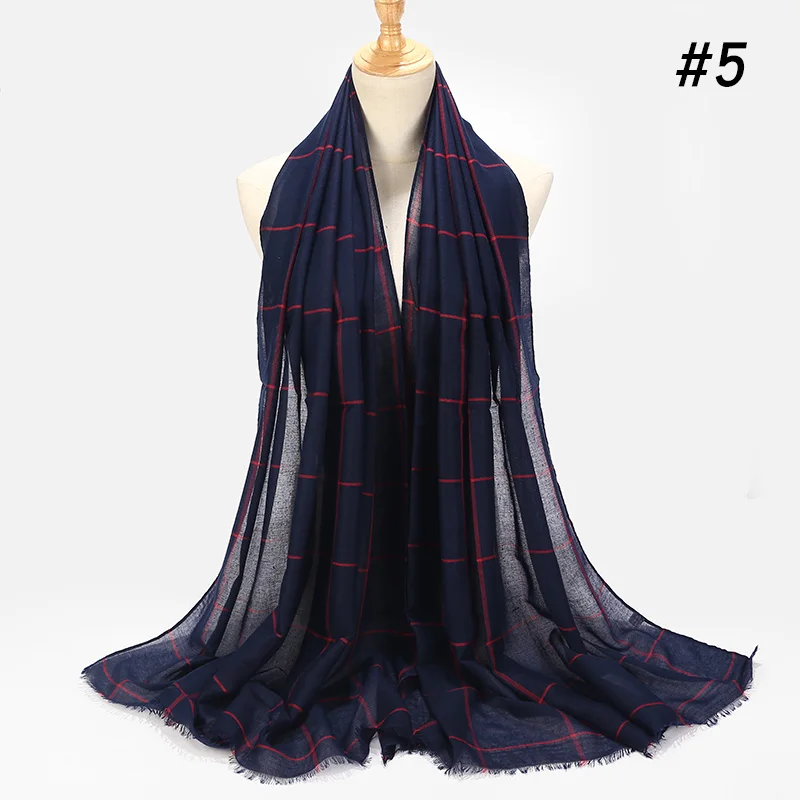 Classic Plaids Tartan Cotton Voile Muslim Hijab Scarf for Ladies Long Cross Stripes Double Color Islamic Hijabs Shawl Wrap Scarf