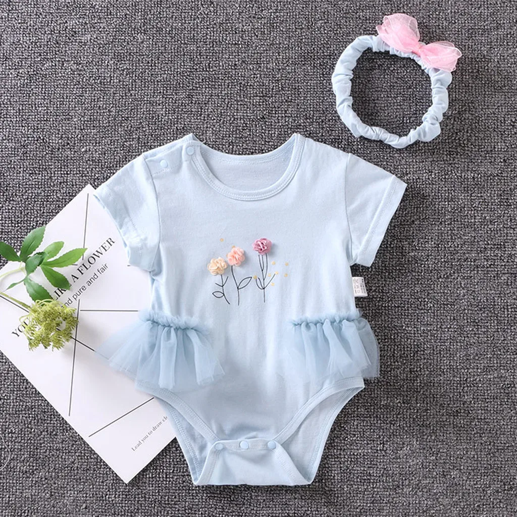 

Children's summer hooded mesh children's clothes summer set romper bag fart romper + hair with two-piece suit#G9