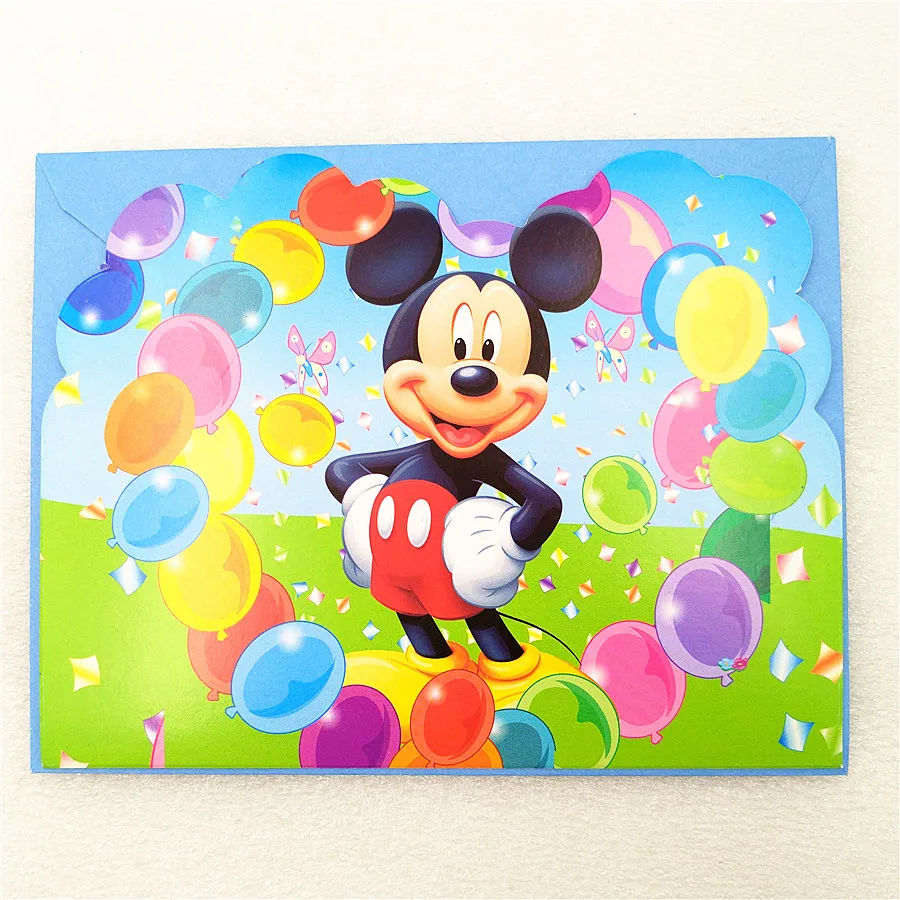 6pc Mickey Mouse Invitation Cards with Envelopes Kid Birthday Mickey Mouse Party Decoration baby sh - 32975128288