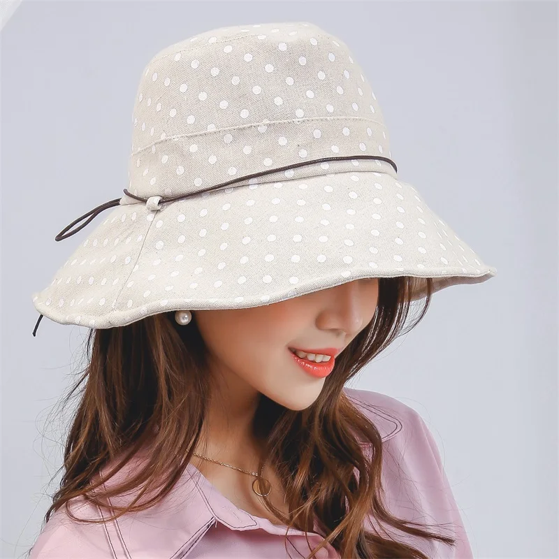 Lanxxy, новая мода, в горошек, рыбацкая шляпа, для женщин, летняя, пуговицы, Панама, женские шляпы