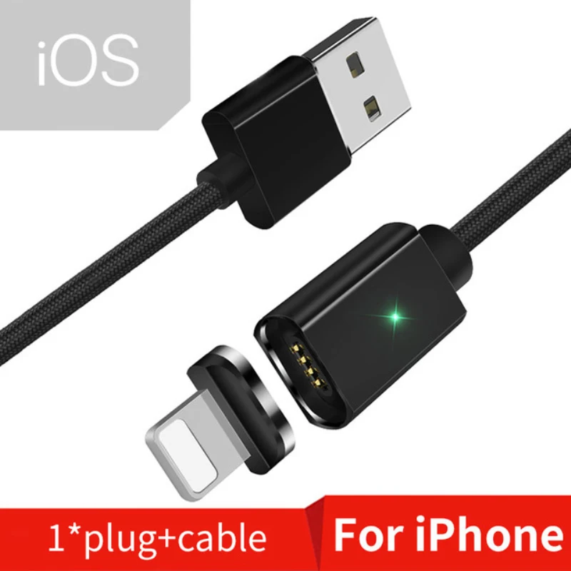 Магнитный Micro USB кабель Essager для iPhone samsung type-c зарядная зарядка магнит Зарядное устройство USB type C кабели для мобильных телефонов - Цвет: Black iOS Cable