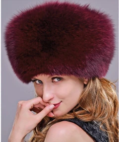 HM008 зимние шапки для женщин, шапка из натурального Лисьего меха, женские зимние шапки, цельные шапки из меха енота - Цвет: fox wine red