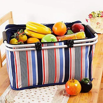 

Insulated Picnic Basket TOTE Bag - 32L Large 600D Fabric BBQ Meat Drinks Cooler Bag - Folding Collapsible Thermal Lunch Box