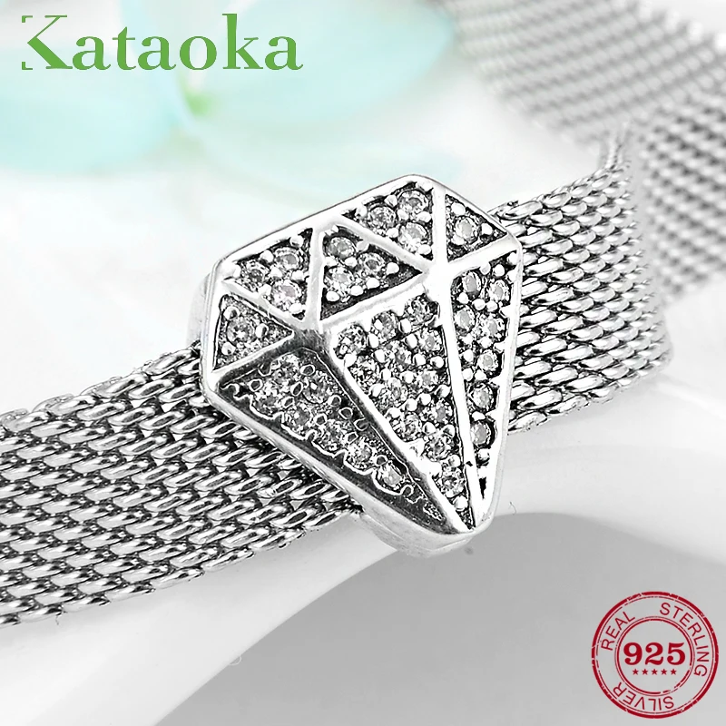 

Authentic 925 Sterling Silver rhombus Charming and shiny CZ Clips Beads Fit Original reflections Bracelet charms Jewelry Making